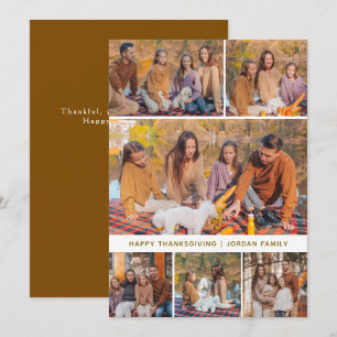 Elegant Modern Happy Thanksgiving Autumn 6 Photo Holiday Card