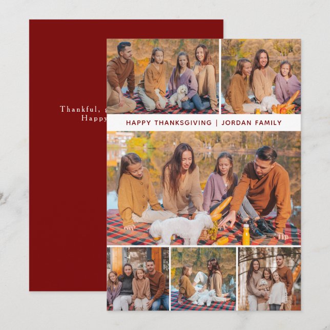 Elegant Modern Happy Thanksgiving Autumn 6 Photo Holiday Card (Front/Back)