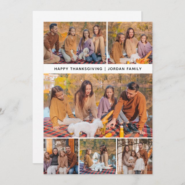 Elegant Modern Happy Thanksgiving Autumn 6 Photo Holiday Card (Front/Back)