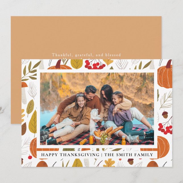 Elegant Modern Happy Thanksgiving Autumn Photo Holiday Card (Front/Back)