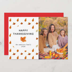 Elegant Modern Happy Thanksgiving Autumn Photo Holiday Card