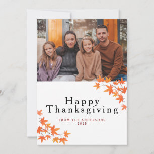 Elegant Modern Happy Thanksgiving Autumn Photo Holiday Card