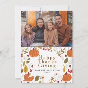 Elegant Modern Happy Thanksgiving Autumn Photo Holiday Card