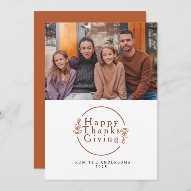 Elegant Modern Happy Thanksgiving Autumn Photo Holiday Card (Front/Back)
