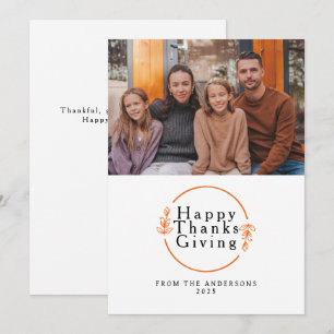 Elegant Modern Happy Thanksgiving Autumn Photo Holiday Card