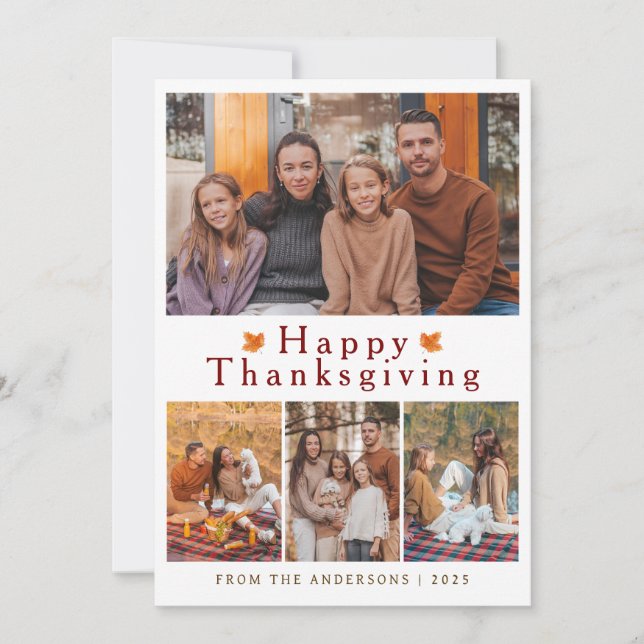 Elegant Modern Happy Thanksgiving Autumn Photo Holiday Card (Front)
