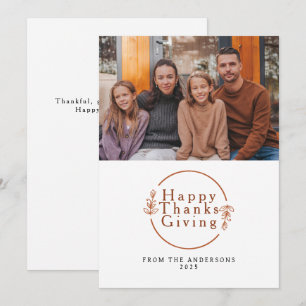 Elegant Modern Happy Thanksgiving Autumn Photo Holiday Card
