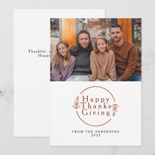Elegant Modern Happy Thanksgiving Autumn Photo Holiday Card (Front/Back)