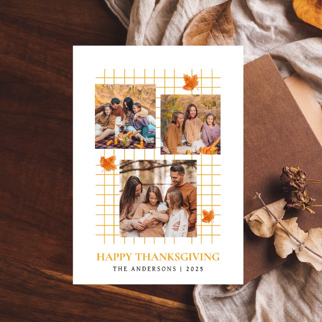 Elegant Modern Happy Thanksgiving Autumn Photo Holiday Card (Creator Uploaded)