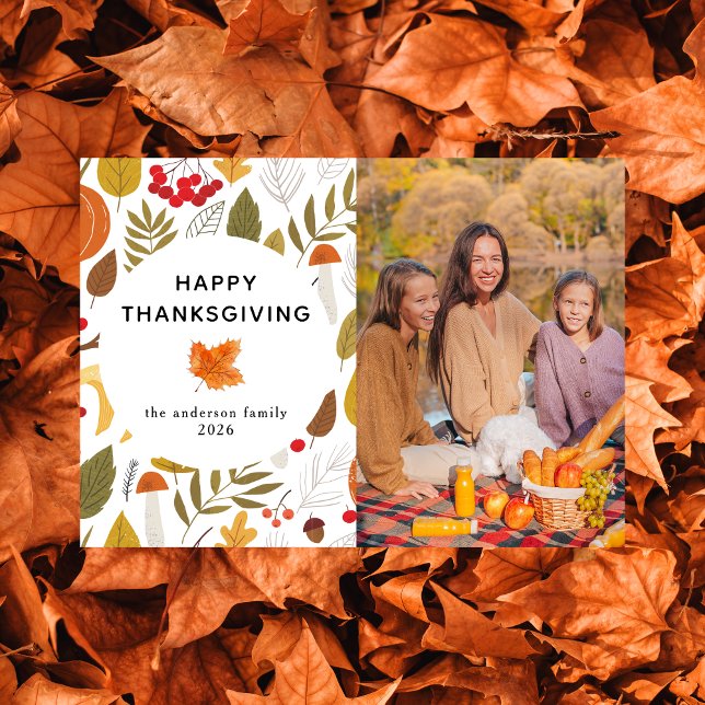 Elegant Modern Happy Thanksgiving Autumn Photo Holiday Card (Creator Uploaded)