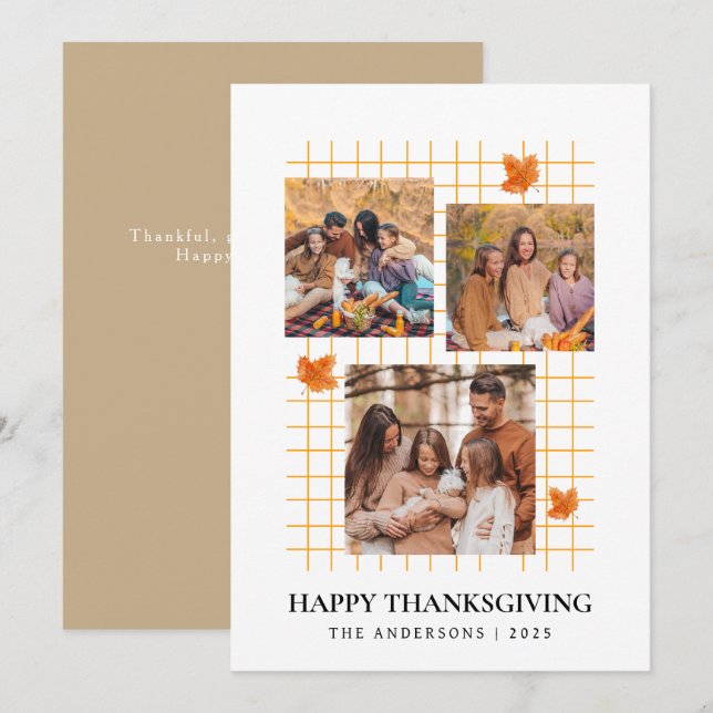 Elegant Modern Happy Thanksgiving Autumn Photo Holiday Card (Front/Back)