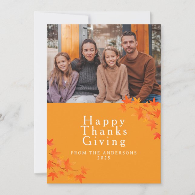 Elegant Modern Happy Thanksgiving Autumn Photo Holiday Card (Front)