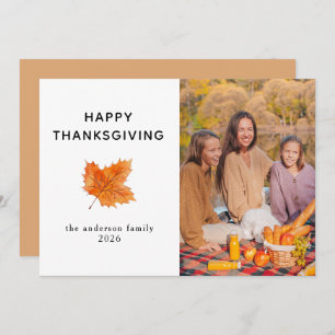 Elegant Modern Happy Thanksgiving Autumn Photo Holiday Card