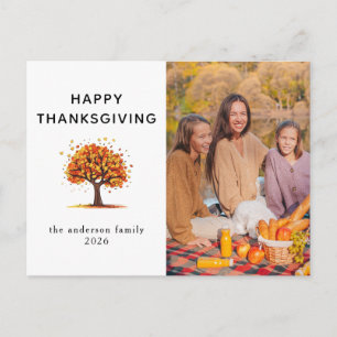 Elegant Modern Happy Thanksgiving Autumn Photo Holiday Postcard