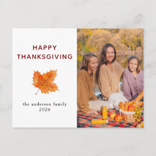 Elegant Modern Happy Thanksgiving Autumn Photo Holiday Postcard