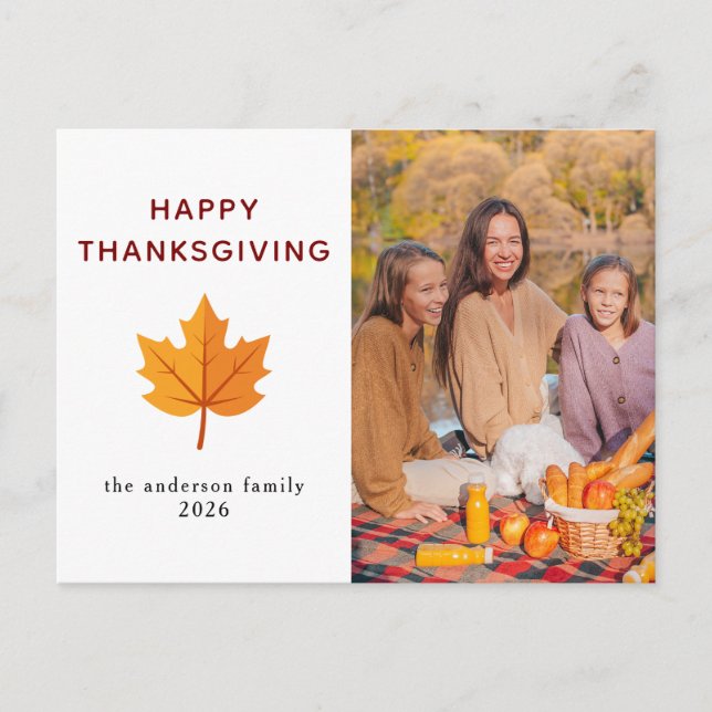 Elegant Modern Happy Thanksgiving Autumn Photo Holiday Postcard (Front)