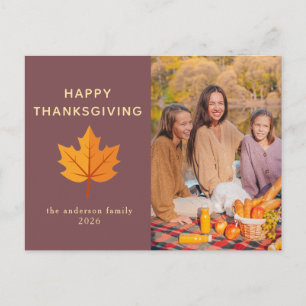 Elegant Modern Happy Thanksgiving Autumn Photo Holiday Postcard