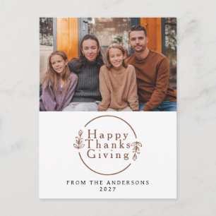 Elegant Modern Happy Thanksgiving Autumn Photo Holiday Postcard