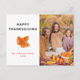 Elegant Modern Happy Thanksgiving Autumn Photo Holiday Postcard
