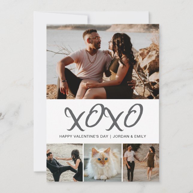 Elegant Modern Happy Valentine's Day 4 Photo Holiday Card (Front)