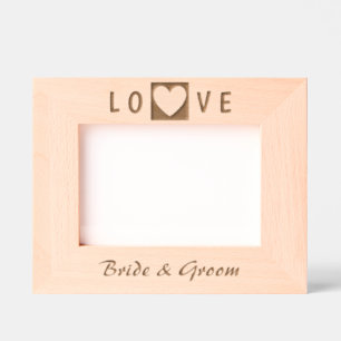 Elegant Modern Heart and Bride and Groom Names Etched Frames