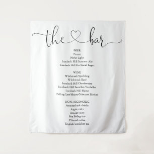 Elegant Modern Heart Script Bar Menu Tapestry