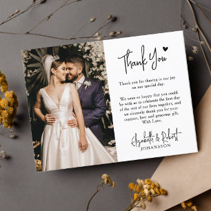 Elegant Modern Heart Script Photo Wedding Thank Yo You Card