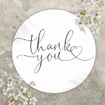 Elegant Modern Heart Script Thank You Classic Round Sticker<br><div class="desc">Elegant heart script thank you sticker,  perfect for all occasions. Designed by Thisisnotme©</div>