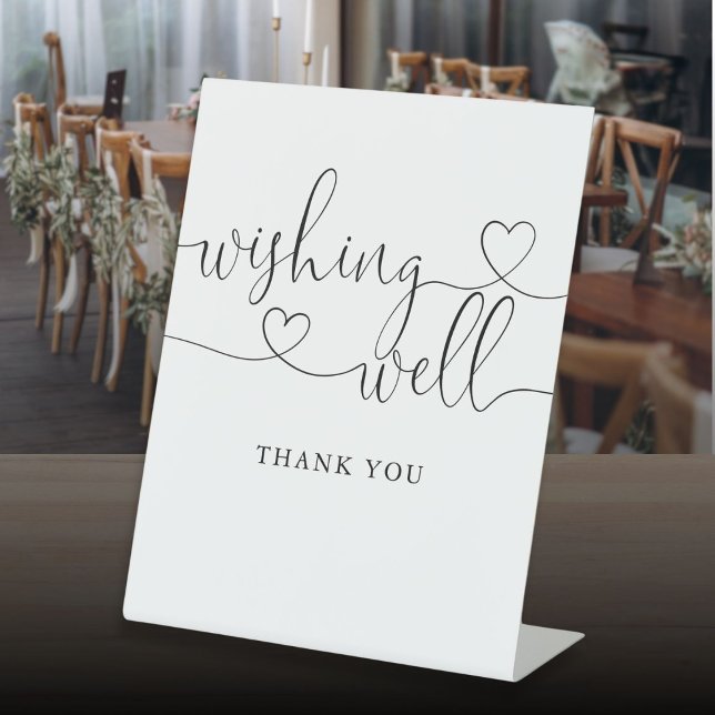 Elegant Modern Heart Script Wishing Well Pedestal Sign (Elegant Modern Heart Script Wishing Well Pedestal Sign)