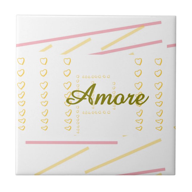 Elegant Modern Heart Scroll Stripes Ceramic Tile (Front)