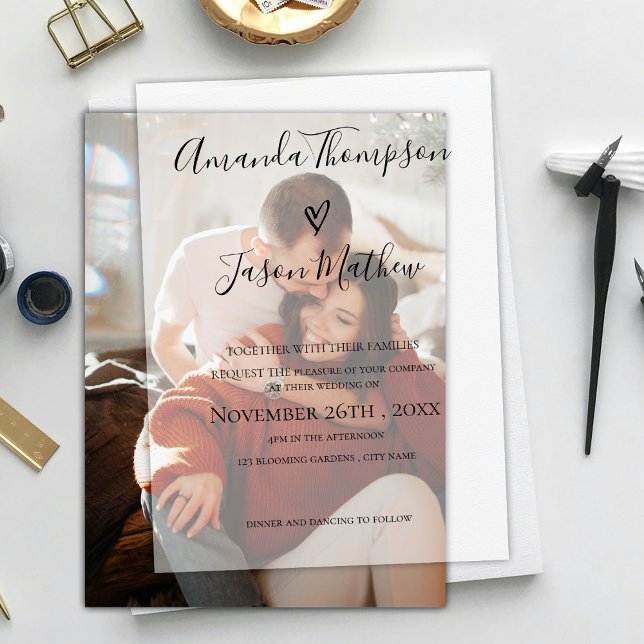 Elegant Modern Heart Typography Script Wedding Vellum Invitations (Elegant Modern Heart Typography Script Wedding Vellum Invitations)