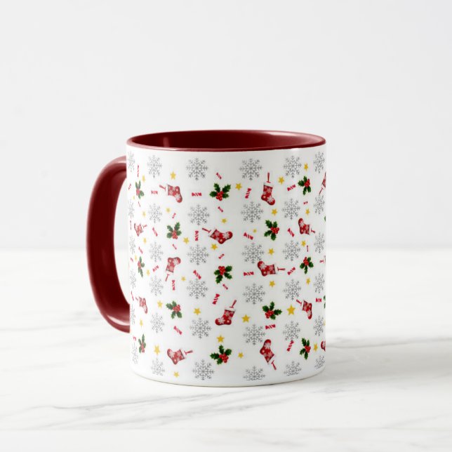 Elegant Modern Holly Leaves Cute Winter Christmas Mug (Front Left)
