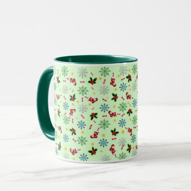Elegant Modern Holly Leaves Cute Winter Christmas Mug (Front Left)