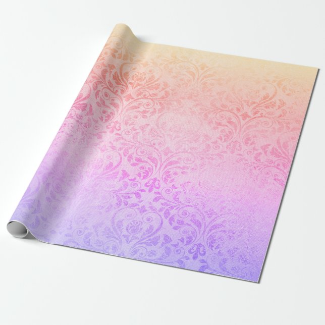 Elegant modern holographic damask wrapping paper (Unrolled)