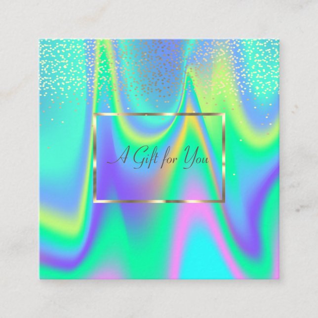 Elegant Modern Holographic Gold Frame, Confetti Discount Card (Front)