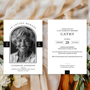 Elegant Modern In Loving Memory Arch Photo Funeral Invitation