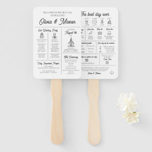 Elegant Modern Infographic Wedding Program Hand Fan