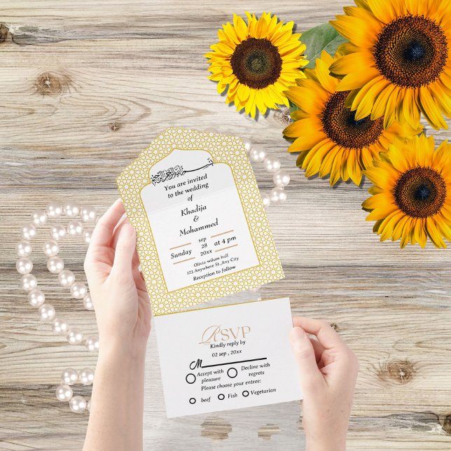 Elegant modern islamic GOLD AND WHITE wedding All In One Invitation (Creator Uploaded)
