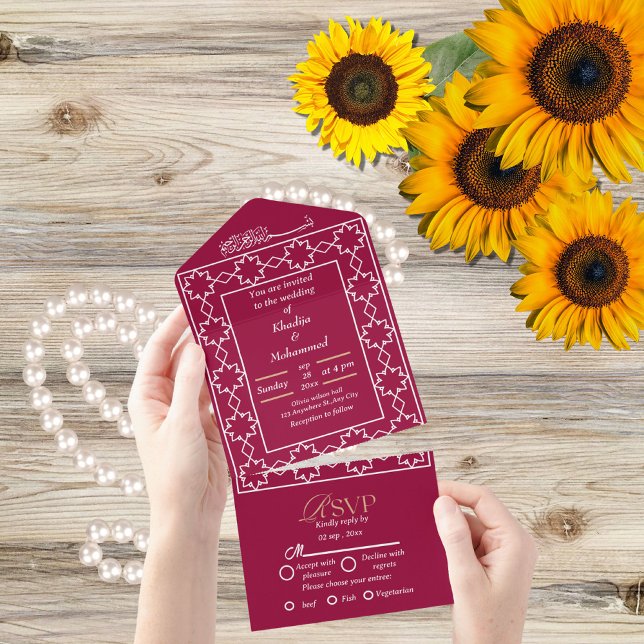 Elegant modern islamic RED AND WHITE wedding All In One Invitation (Creator Uploaded)