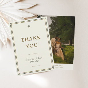 Elegant Modern Ivory & Gold Wedding Photo Thank You Card