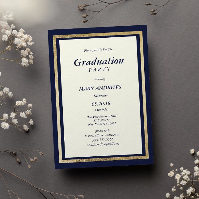 Elegant modern ivory navy blue gold Graduation Invitation (Elegant modern ivory navy blue gold Graduation)