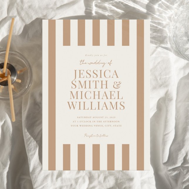 Elegant Modern Ivory Tan Striped Wedding Invitation (Creator Uploaded)