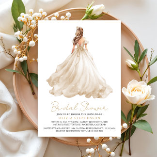 Elegant Modern Ivory Wedding Dress Bridal Shower Invitation