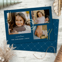 Elegant Modern Joy Collage Foil Photo Holiday Card