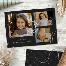 Elegant Modern Joy Collage Foil Photo Holiday Card