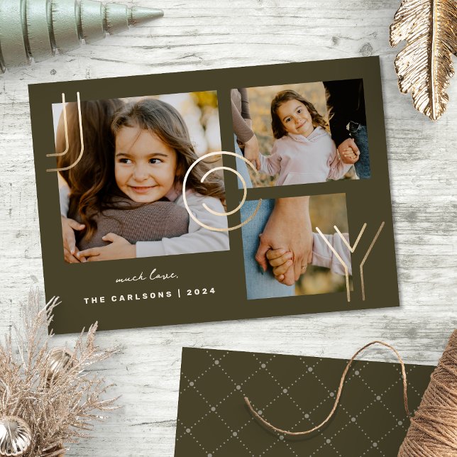 Elegant Modern Joy Collage Photo Holiday Card (Creator Uploaded)