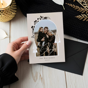 Elegant Modern Joy Photo Evergreen Christmas Tree Holiday Card