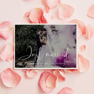 Elegant & modern Just married photo card