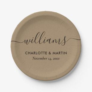 Elegant Modern Kraft Paper Script Wedding Paper Plate