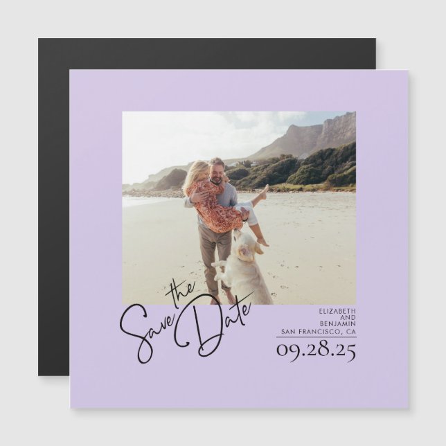 Elegant Modern Lavender Purple Save the Date Photo Magnetic Invitation (Front/Back)